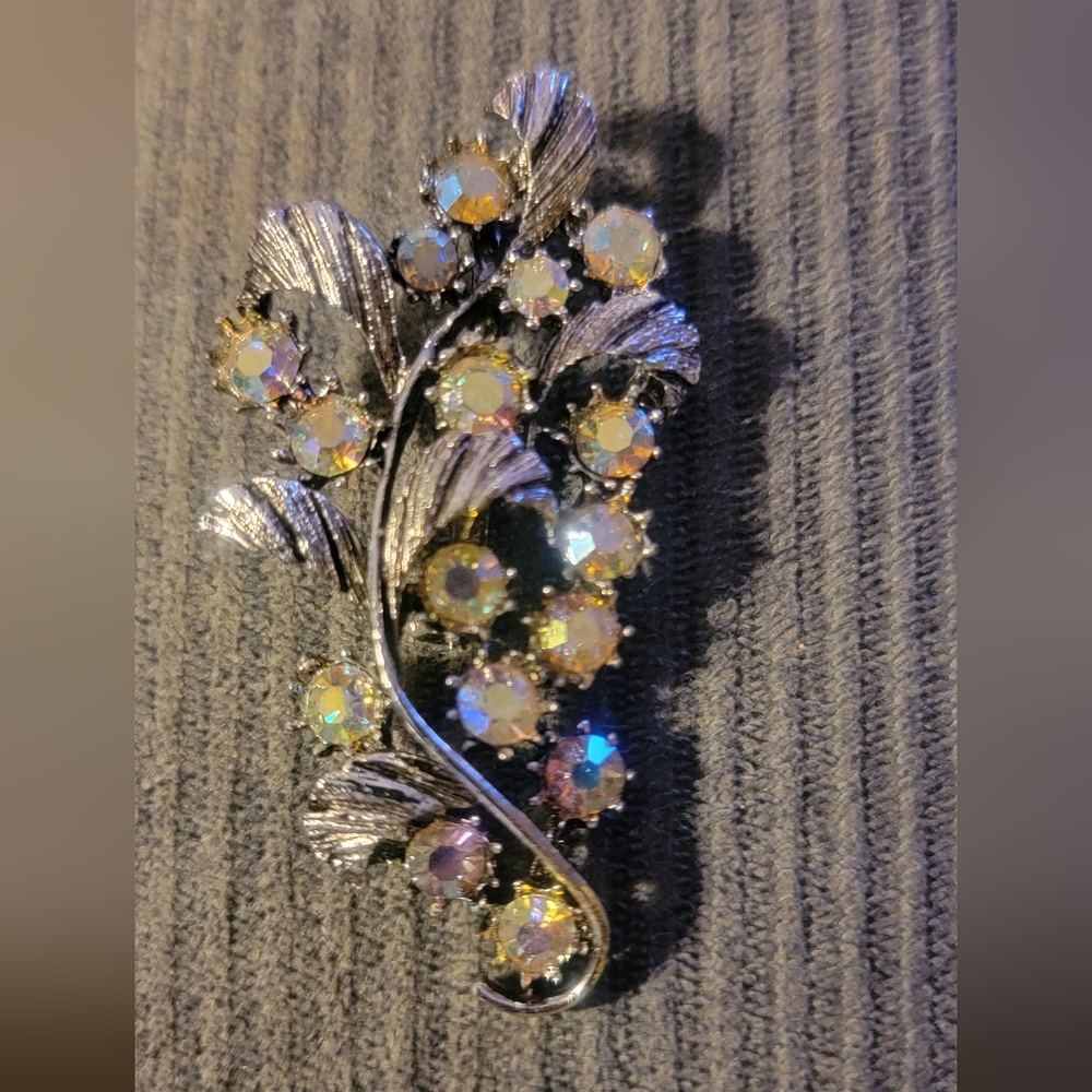 Source Unknown Silver Brooch with Iridescent Accents